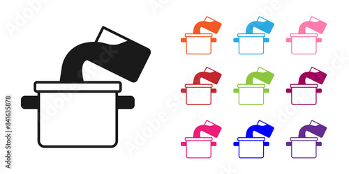 Black Cooking pot icon isolated on white background. Boil or stew food symbol. Set icons colorful. Vector