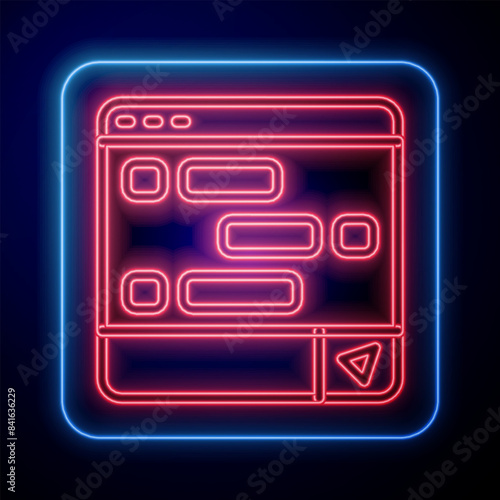 Glowing neon New chat messages notification on laptop icon isolated on black background. Smartphone chatting sms messages speech bubbles. Vector