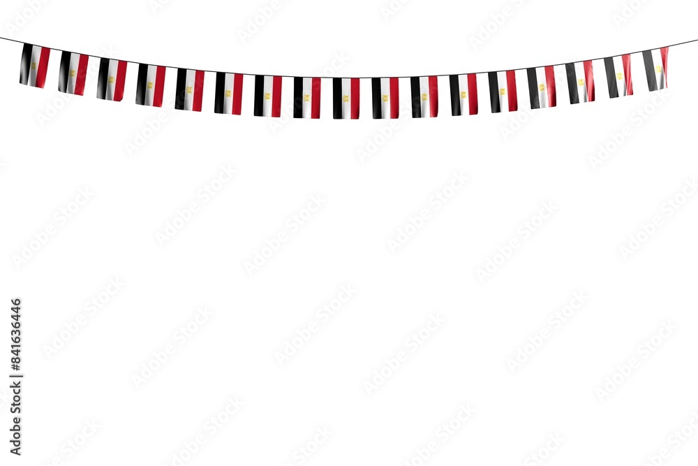 beautiful any celebration flag 3d illustration. - many Egypt flags or banners hanging on rope isolated on white beautiful any celebration flag 3d illustration. - many Egypt flags or banners hanging on rope isolated on white