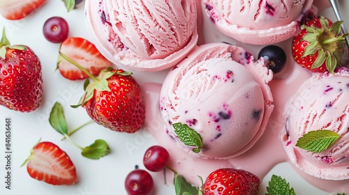 Strawberry ice cream with freshness berries on white background. Generative Ai