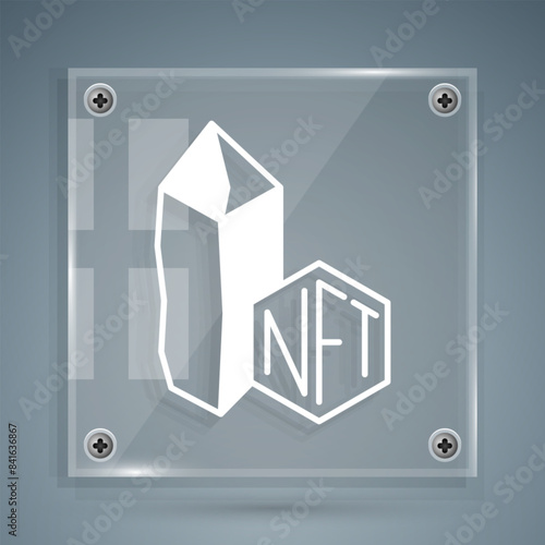White NFT Digital crypto art icon isolated on grey background. Non fungible token. Square glass panels. Vector