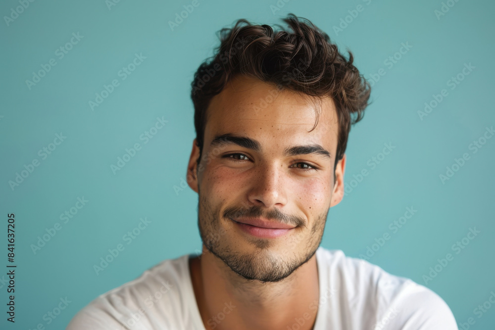 Obraz premium A close up portrait of a young man with a subtle smile
