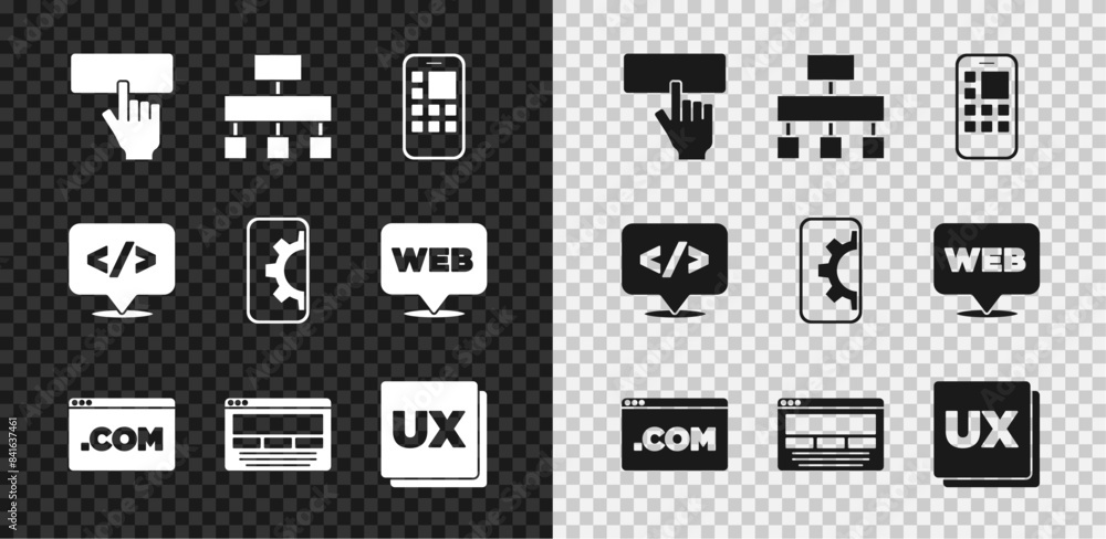 Set Keyboard, Site map, Mobile Apps, UI or UX design, Front end development and Web icon. Vector Set Keyboard, Site map, Mobile Apps, UI or UX design, Front end development and Web icon. Vector