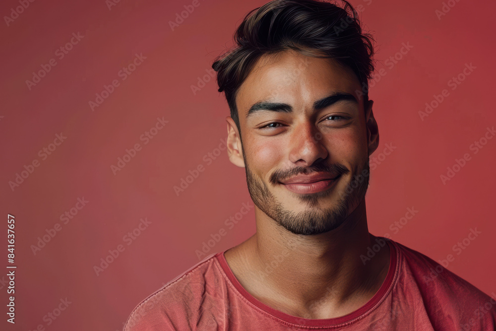 A close up portrait of a young man with a subtle smile A close up portrait of a young man with a subtle smile