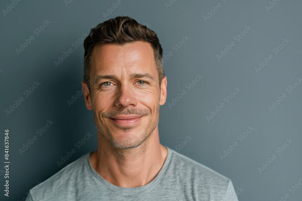 A close up portrait of a young man with a subtle smile A close up portrait of a young man with a subtle smile