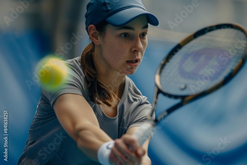 Young woman playing pickleball at the pickleball court © Александер Подсадник