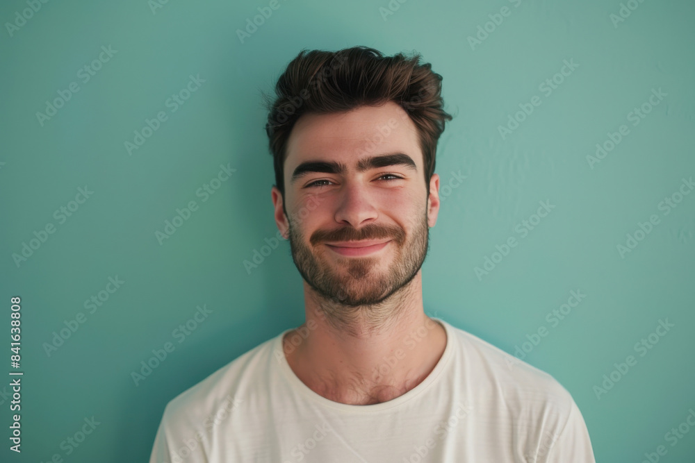 A close up portrait of a young man with a subtle smile A close up portrait of a young man with a subtle smile