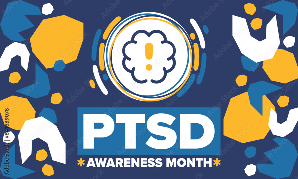 PTSD Awareness Month in June. Post Traumatic Stress Disorder. Celebrated annual in United States. Medical health care and awareness design. Poster, card, banner and background. Vector illustration PTSD Awareness Month in June. Post Traumatic Stress Disorder. Celebrated annual in United States. Medical health care and awareness design. Poster, card, banner and background. Vector illustration
