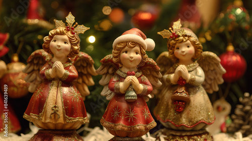 Decorations for Christmas holiday. Angels and other toys