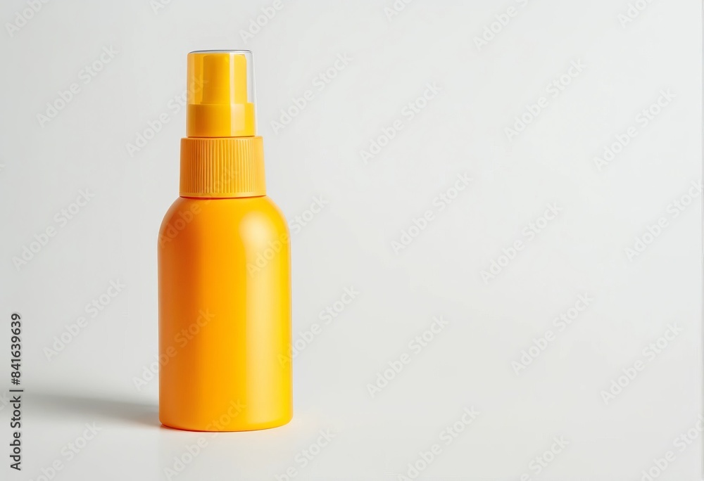 A bottle of sunscreen spray for summer skin care. A place for the text. A bottle of sunscreen spray for summer skin care. A place for the text.