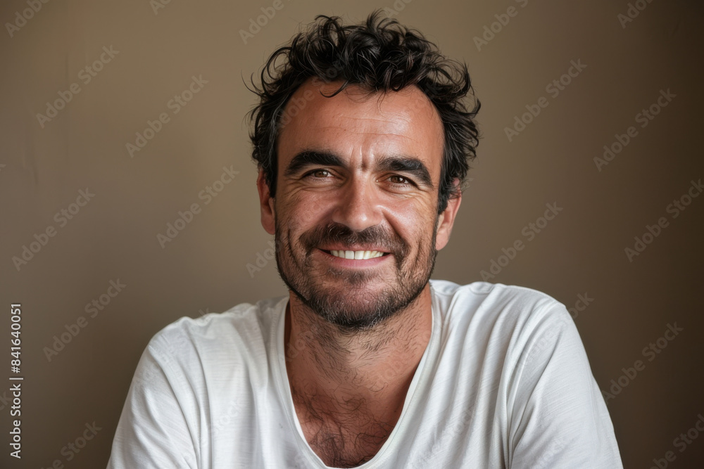 A close up portrait of a young man with a subtle smile A close up portrait of a young man with a subtle smile