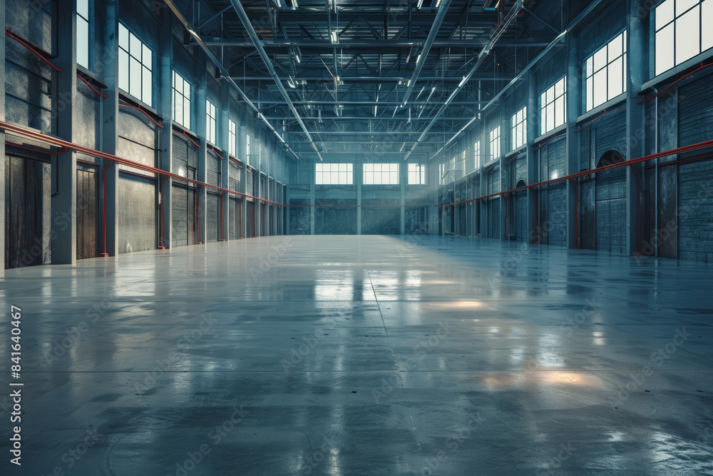 Building interior, empty space inside industrial building. Metal walls and steel structure for industry concept background. Can be used as large factory, warehouse, storehouse, hangar or plant. Building interior, empty space inside industrial building. Metal walls and steel structure for industry concept background. Can be used as large factory, warehouse, storehouse, hangar or plant.