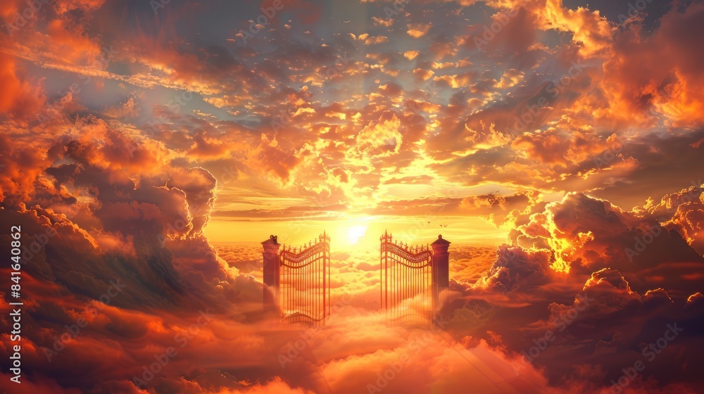 fantasy image of a cloud-covered gate in the sky. AI generated fantasy image of a cloud-covered gate in the sky. AI generated