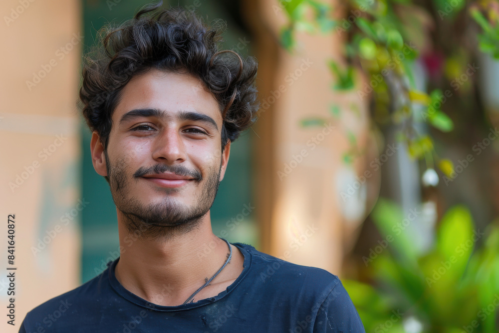 A close up portrait of a young man with a subtle smile A close up portrait of a young man with a subtle smile