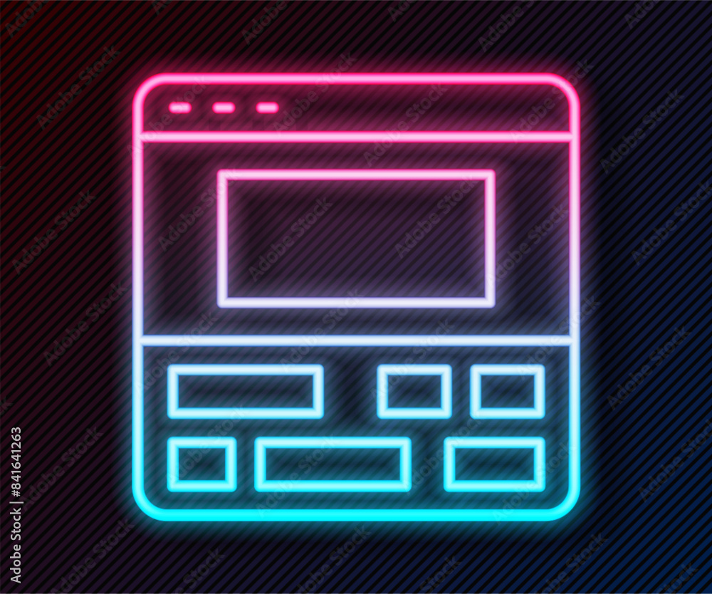 Glowing neon line Video recorder or editor software on laptop icon isolated on black background. Video editing on a laptop. Vector Glowing neon line Video recorder or editor software on laptop icon isolated on black background. Video editing on a laptop. Vector