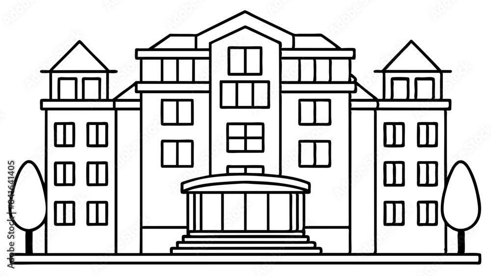 detailed vector illustration of a classic multi-story building with large windows and a grand entrance. detailed vector illustration of a classic multi-story building with large windows and a grand entrance.