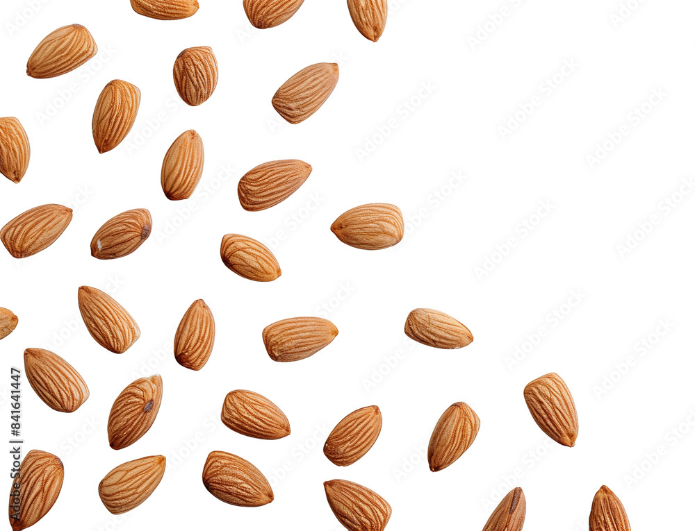 Scattered Almonds on Transparent Background Spreading Across Frame Scattered Almonds on Transparent Background Spreading Across Frame
