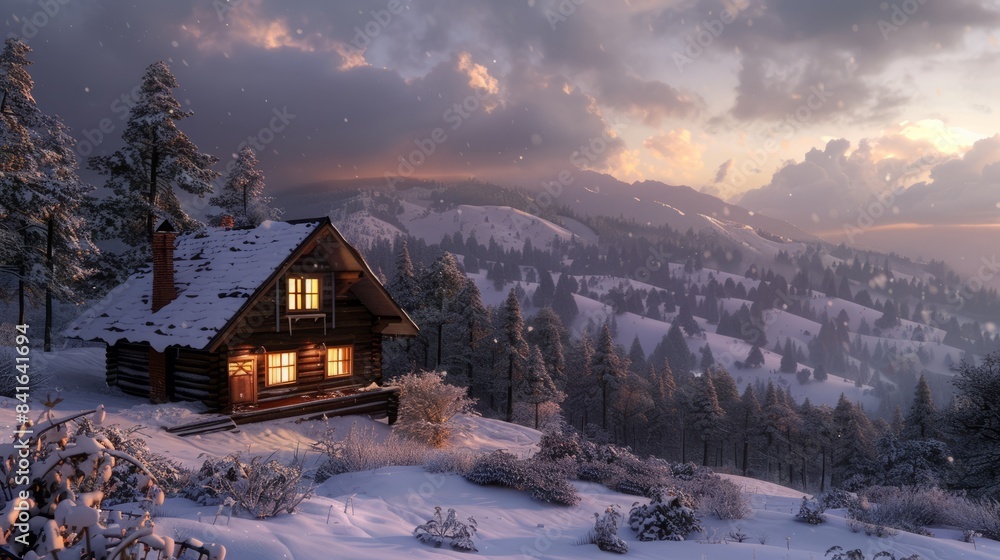 Winter landscape with a house in the distance Winter landscape with a house in the distance