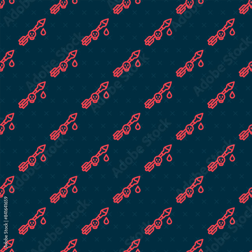 Red line Poison on the arrow icon isolated seamless pattern on black background. Poisoned arrow. Vector