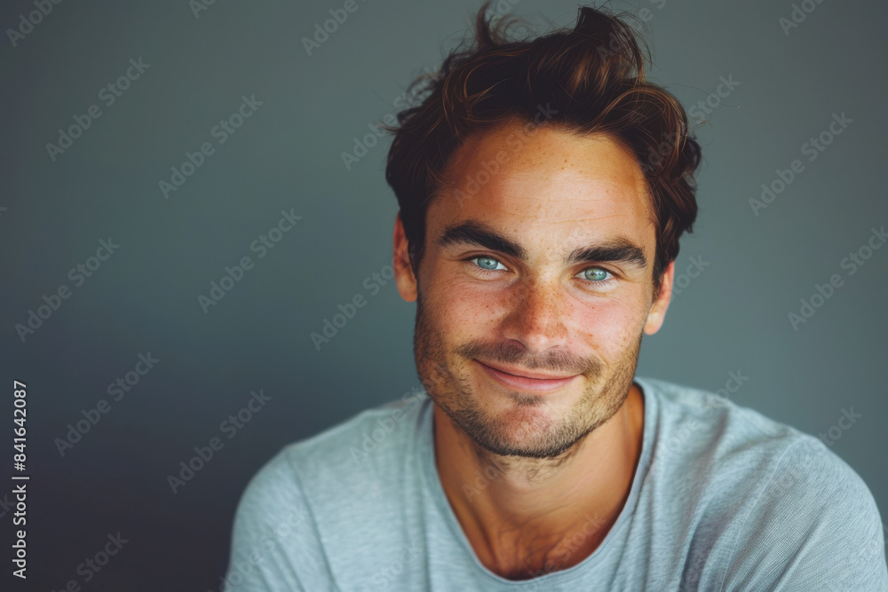Fototapeta premium A close up portrait of a young man with a subtle smile