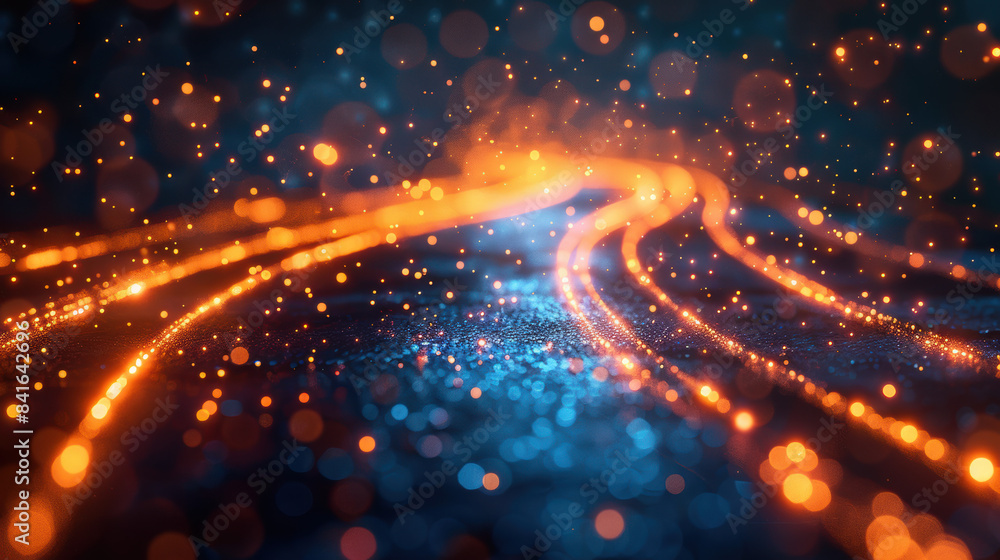 Abstract glowing light trails and bokeh dots in dark space, creating a dynamic and futuristic background with a sense of motion and energy. Abstract glowing light trails and bokeh dots in dark space, creating a dynamic and futuristic background with a sense of motion and energy.