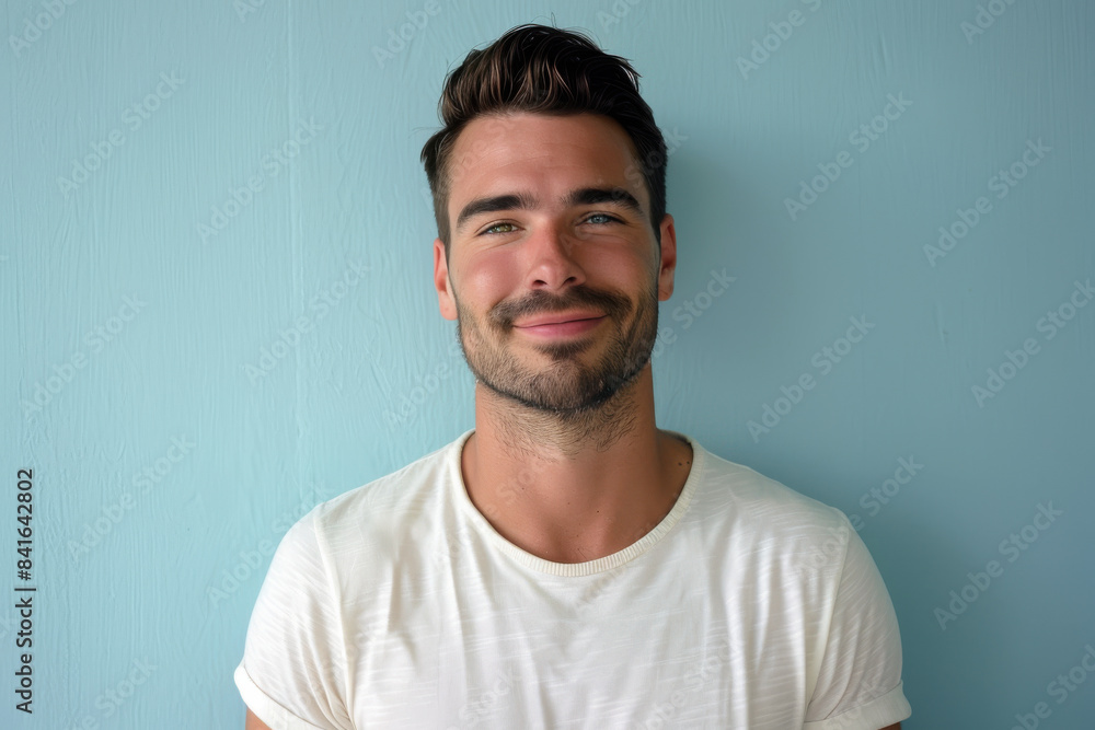 A close up portrait of a young man with a subtle smile A close up portrait of a young man with a subtle smile