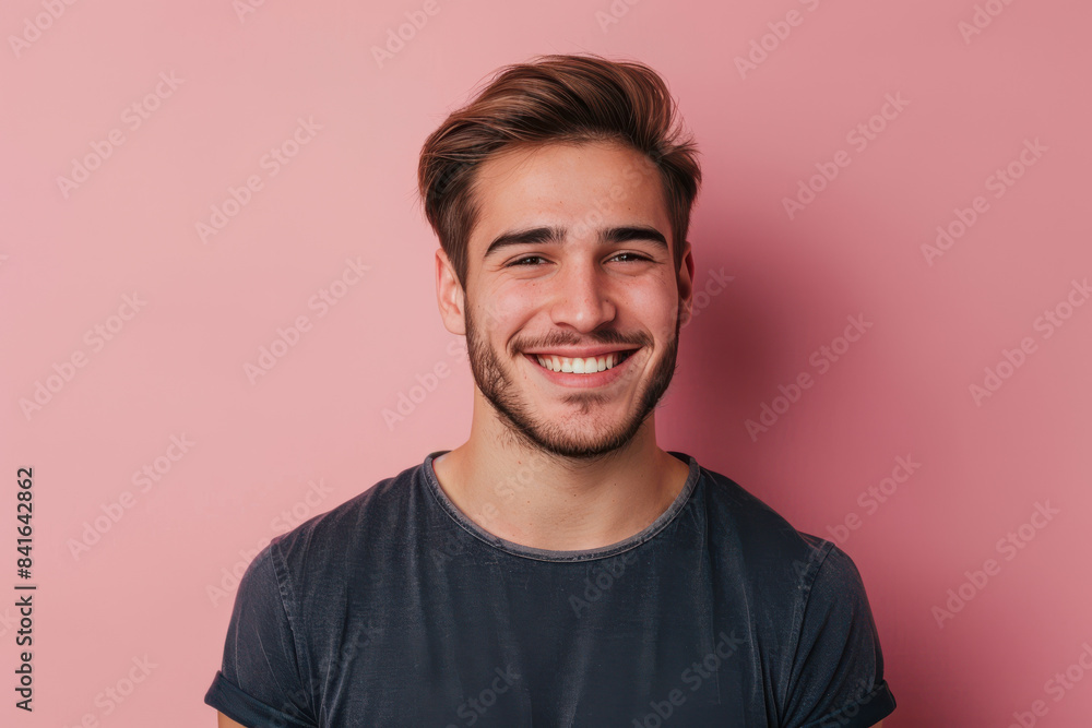 A close up portrait of a young man with a subtle smile A close up portrait of a young man with a subtle smile