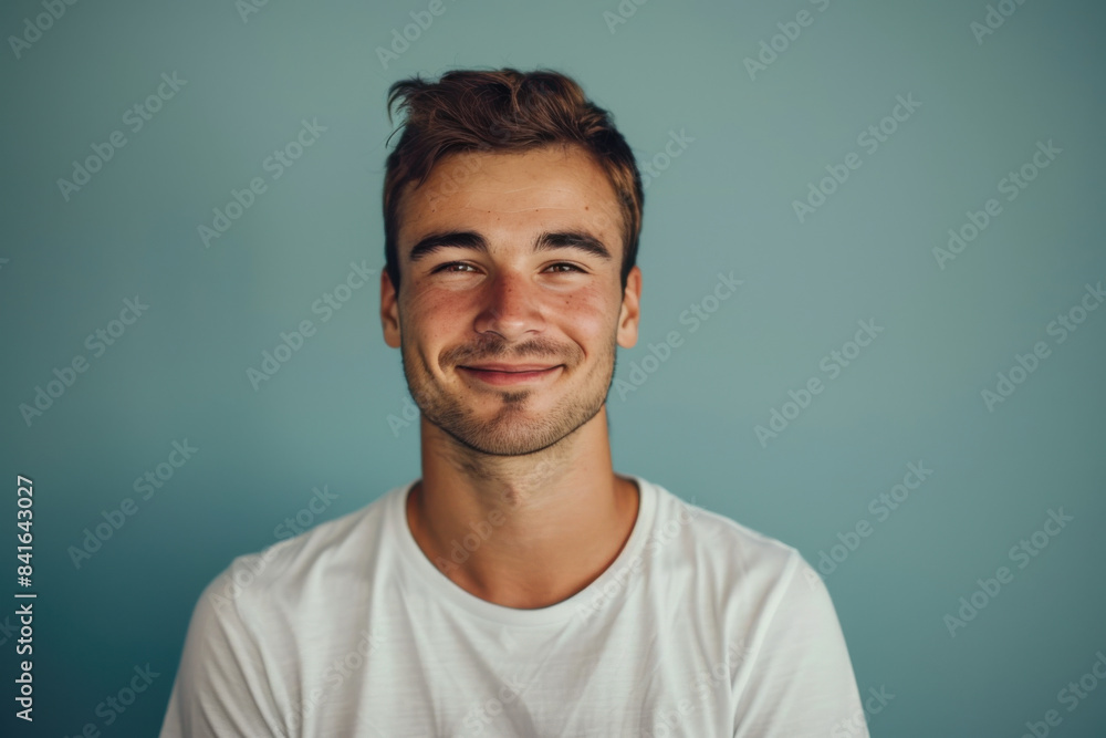 A close up portrait of a young man with a subtle smile A close up portrait of a young man with a subtle smile