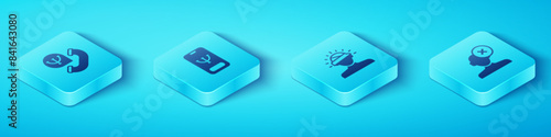 Set Isometric Online psychological counseling, Solution problem psychology and Concussion, headache icon. Vector