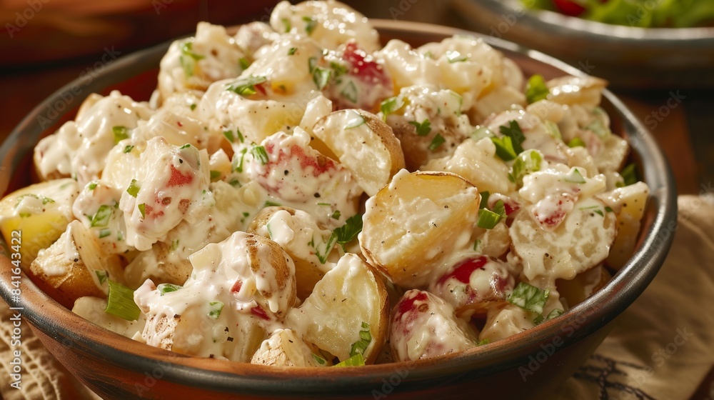 Ranch Potato Salad. Bowl of potato salad with chives and herbs.