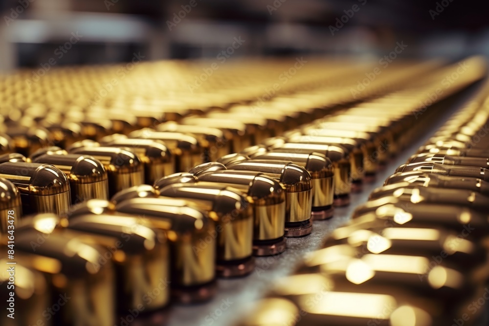Vast Array of Shiny Bullet Cartridges Lined Up in Rows Vast Array of Shiny Bullet Cartridges Lined Up in Rows