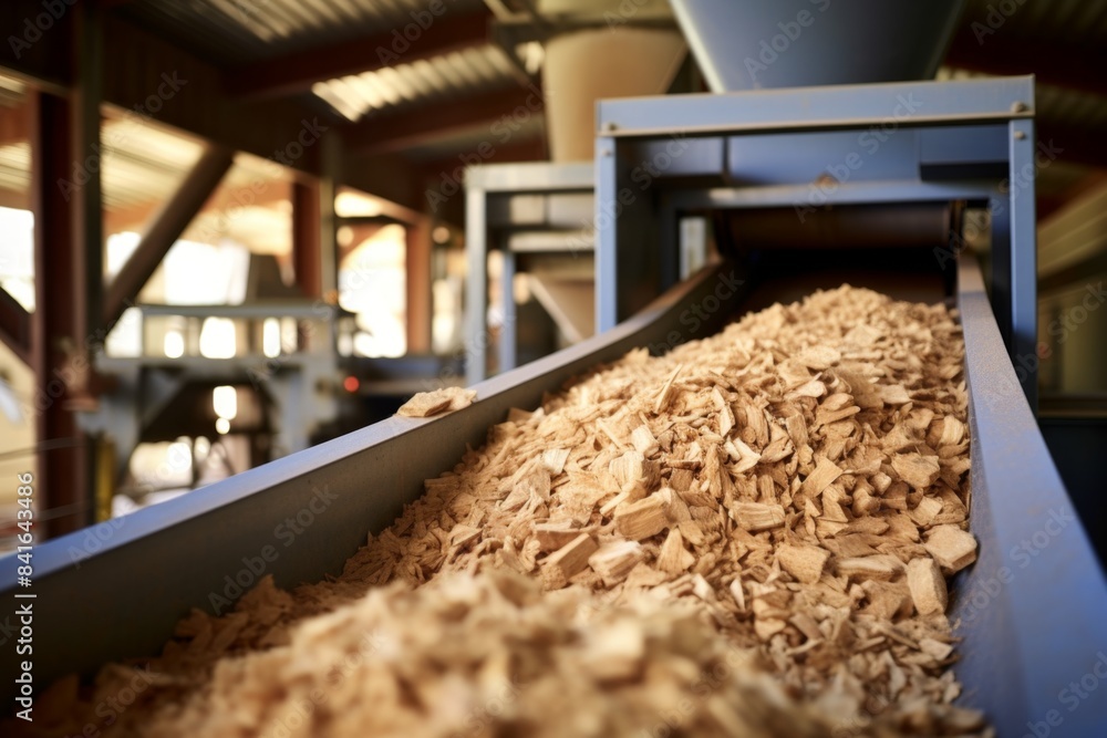 Industrial Wood Chip Conveyor at a Processing Plant
