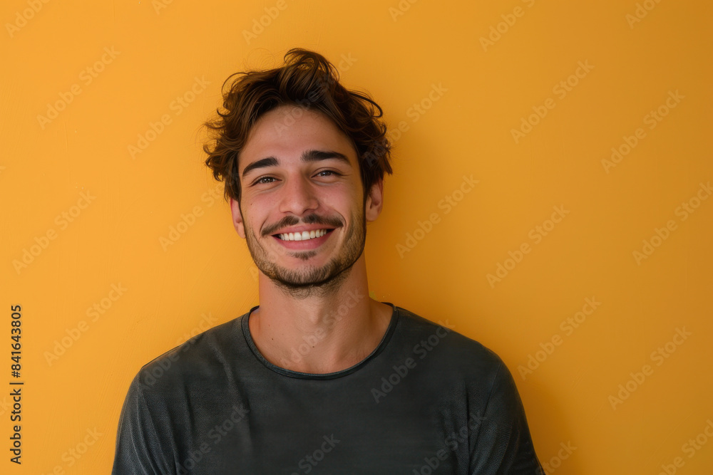 A close up portrait of a young man with a subtle smile A close up portrait of a young man with a subtle smile