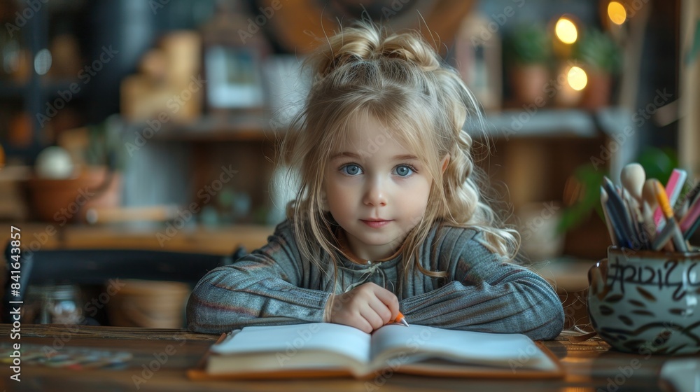 Young Girl Studying in Library Surrounded by Books. World Dyslexia Awareness Day Young Girl Studying in Library Surrounded by Books. World Dyslexia Awareness Day