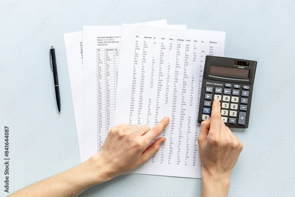 Financial paperwork in business company. Calculating commercial costs pay invoices bills Financial paperwork in business company. Calculating commercial costs pay invoices bills