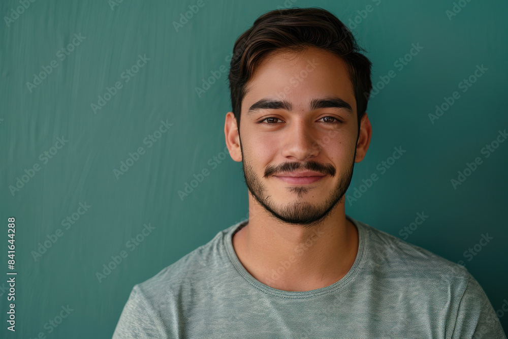 A close up portrait of a young man with a subtle smile A close up portrait of a young man with a subtle smile