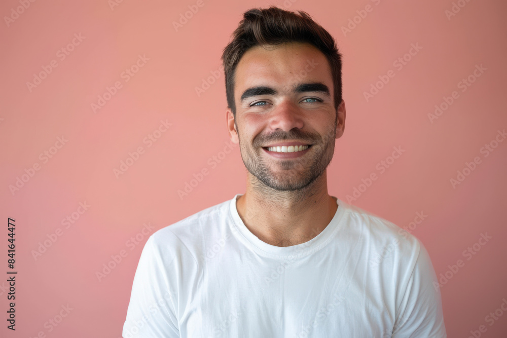 A close up portrait of a young man with a subtle smile A close up portrait of a young man with a subtle smile