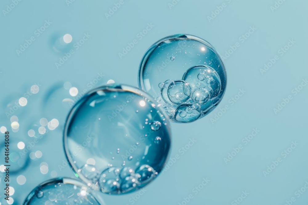 Clear Soap Bubbles on Blue Background Clear Soap Bubbles on Blue Background