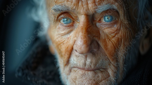 International Day Of Older Persons. Close-up portrait of an elderly man with deep wrinkles and © Evon J