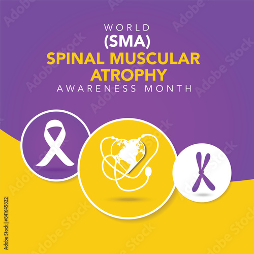 Spinal Muscular Atrophy Awareness Month. Vector web banner, poster, card for social media, networks. Text SMA Awareness Month, it is a genetic condition that causes muscle weakness and atrophy.august
