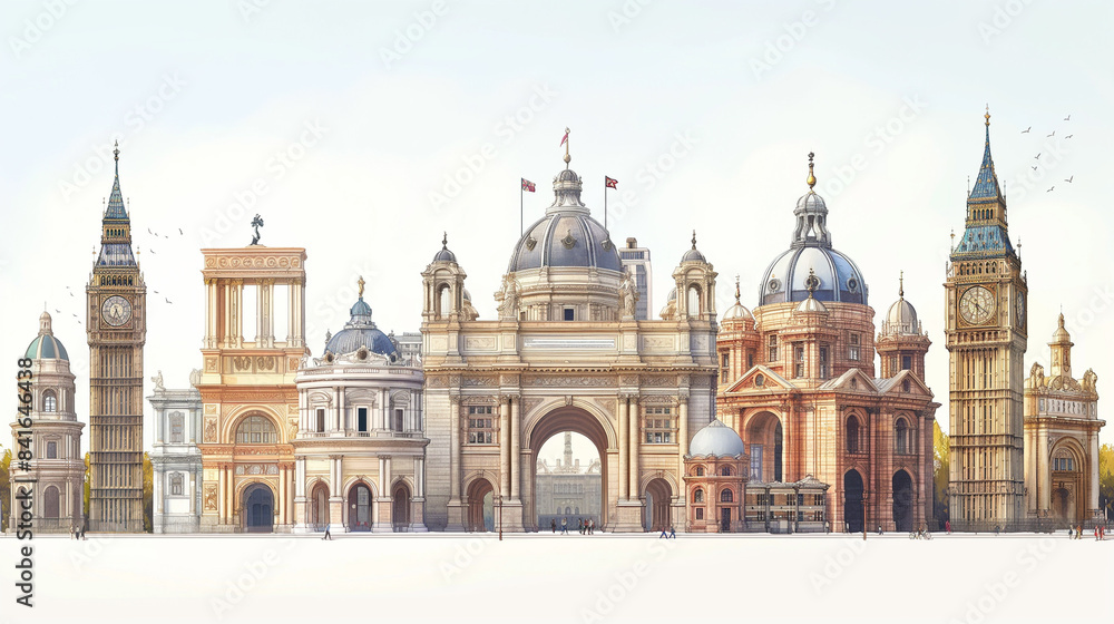 Naklejka premium Historical landmarks in detailed illustrations.