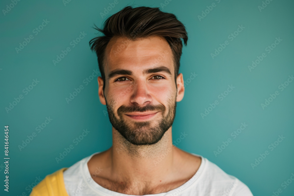 A close up portrait of a young man with a subtle smile A close up portrait of a young man with a subtle smile