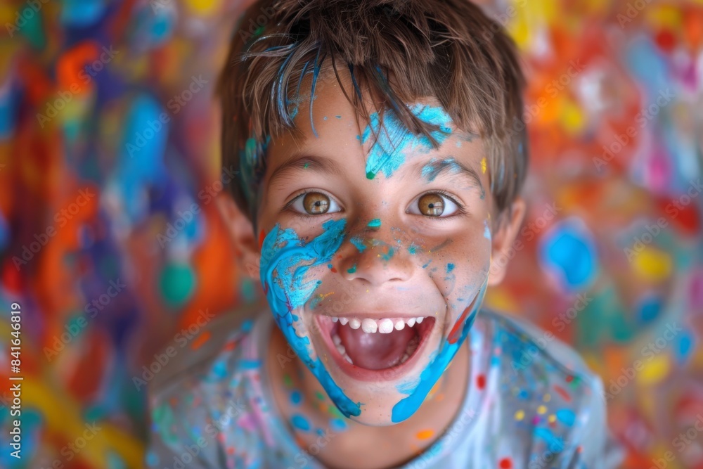 Child with Painted Face Smiling with Artistic Background Child with Painted Face Smiling with Artistic Background