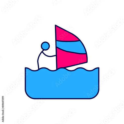 Filled outline Windsurfing icon isolated on white background. Vector