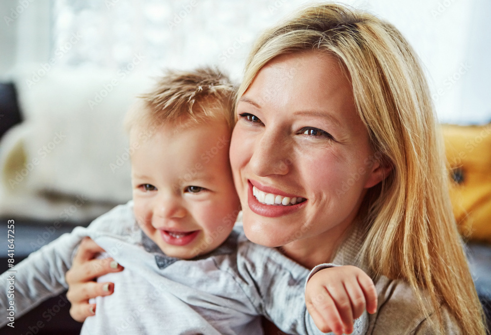 Baby, mother and smile in house with hug or happiness for motherhood, growth or wellness of child. Toddler, woman and excited in home for care, support and bonding together with love, mom and relax Baby, mother and smile in house with hug or happiness for motherhood, growth or wellness of child. Toddler, woman and excited in home for care, support and bonding together with love, mom and relax