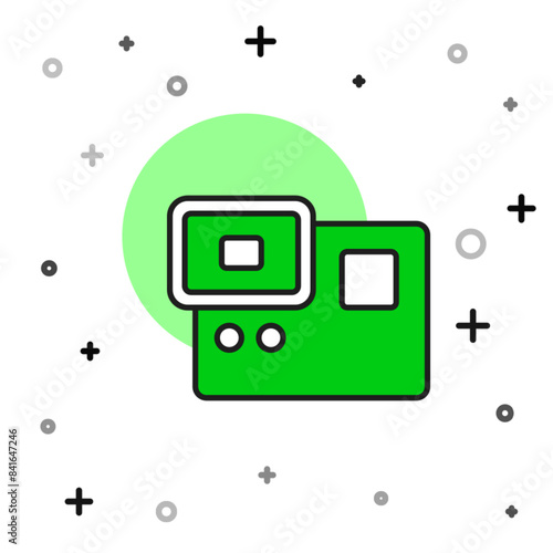 Filled outline Action extreme camera icon isolated on white background. Video camera equipment for filming extreme sports. Vector
