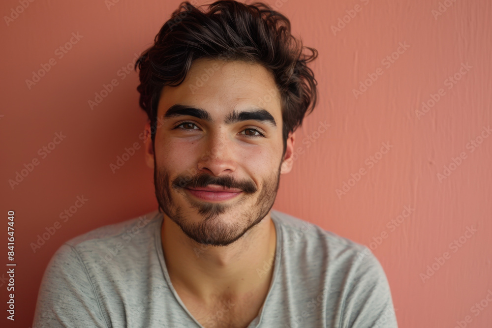 A close up portrait of a young man with a subtle smile A close up portrait of a young man with a subtle smile