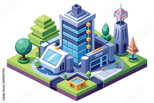 3D isometric design concept, urban skyscraper view