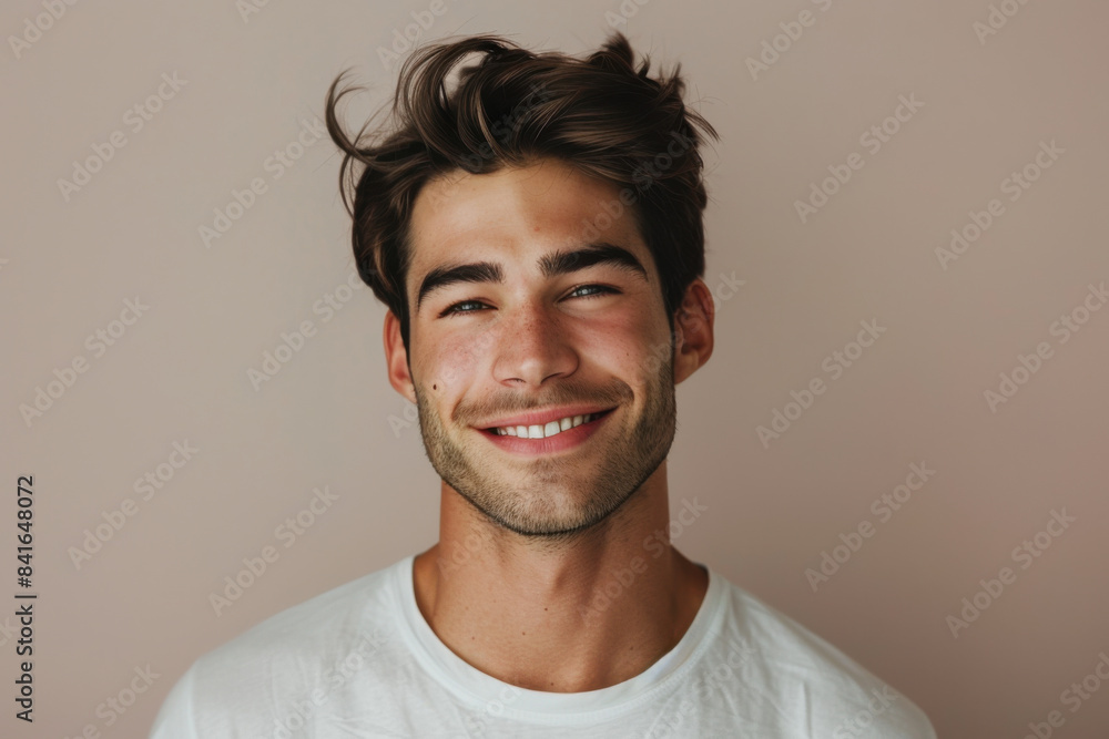 Fototapeta premium A close up portrait of a young man with a subtle smile