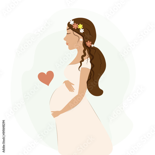 pregnant woman whit flowers in hear